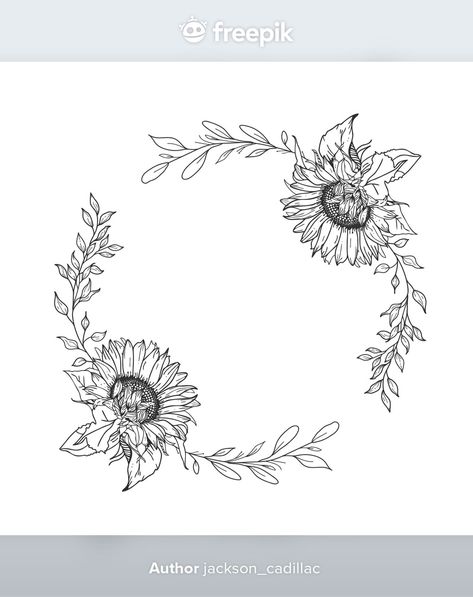 Sunflower Wreath Tattoo, Sunflower Wreath Drawing, Flower Wreath Tattoo, Honeybee Tattoo, Heart Wreath Frame, Honey Bee Tattoo, Wreath Tattoo, Conference Logo, Pyrography Patterns