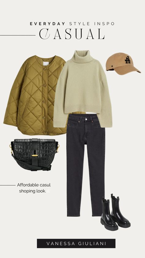 Casual Fashion Fall, Chic Quilted Jacket For Fall Workwear, Lookbook Outfits Casual, How To Style Quilted Jacket, Beige Quilted Jacket Outfit, Cute Winter Accessories, Casual Fall Quilted Puffer Jacket, Functional Fall Puffer Quilted Jacket, Quilted Puffer Jacket For Fall