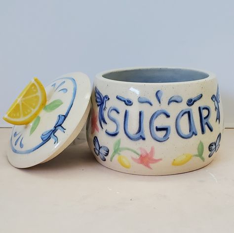 Cinnamon Bites, Lemon Flowers, Clay Jar, Ceramic Cookie Jar, Lemon Sugar, Sugar Jar, Jam Jar, Cute Cookies, Pretty Design