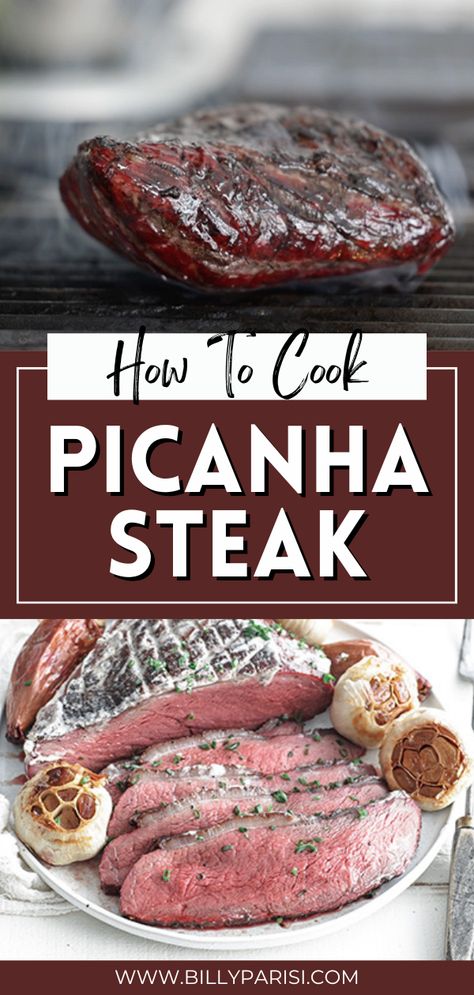 Learn how to cook an amazing Picanha steak. This Picanha steak recipe is reverse seared on the smoker and pan-roasted with herbs, garlic, and butter for an unbelievably flavorful, tender, just cut of beef. My family and friends rave over this recipe, and it’s become a frequent request. Picanha Steak Recipe Oven, Picanha Roast Recipe, Pichana Steak Recipe, Picanha Recipes, Picanha Steak Recipe, Smoked Picanha, Picanha Steak, On The Smoker, Steak In Oven