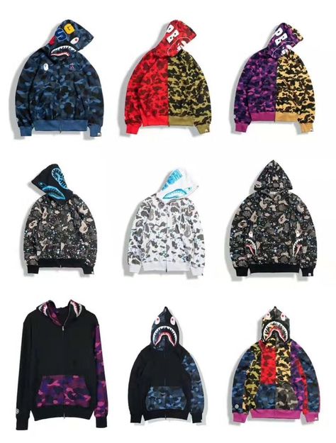 Bape Camo Hoodie, Blue Bape Hoodie, Bape Shark Hoodie, Bape Jacket, Shark Jaw, Bape Outfits, Underground Clothing, Bape Shark, Bape Hoodie