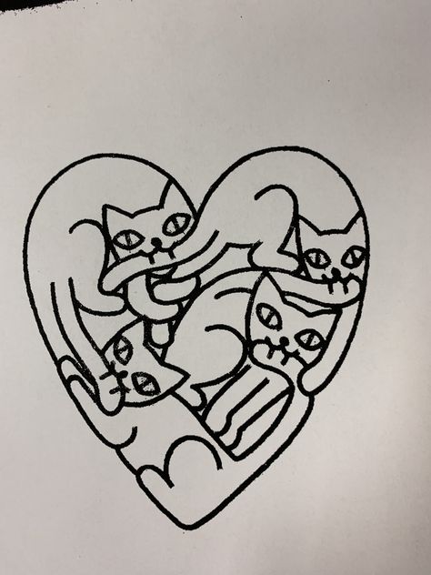 I Love You Tattoo Ideas, Cat Flash Tattoo, Minimal Cat Tattoo, Cats Tattoo, Tattoo Linework, 심플한 그림, Arte Doodle, Cat Heart, Tattoo Flash Art