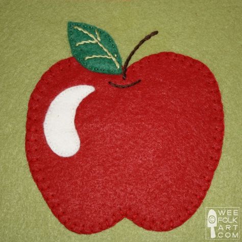 Apple Applique Block | Wee Folk Art Embroidery Apple, Apple Applique, Wee Folk Art, Free Applique Patterns, Wee Folk, Penny Rug, Penny Rugs, Sewing Appliques, Folk Embroidery