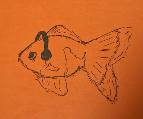 Doodle Inspo Aesthetic, Simple Fish Drawing, Cute Fish Drawing, Fishes Drawing, Funky Drawing, Funky Art Drawings, Fish Doodles, Musica Aesthetic, Fish Doodle