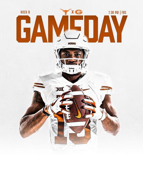 Game Day Poster *not affiliated with any team* —— Want premium graphic design services? Contact me @pixelrisedesigns for exceptional work! Contact me for orders through Instagram DM. —— #football #texaslonghorns #texasfootball #texaslonghornsfootball #collegefootball #footballdesign #gameday #pixelrisedesigns #explorepage #explore #indianagraphicdesigner #indianapolisindiana #grahicdesign #graphicdesigner Game Day Posters, Gameday Graphics, Texas Longhorns Football, Texas Football, Sports Posters, Instagram Graphics, Sports Graphic Design, Indianapolis Indiana, Netball