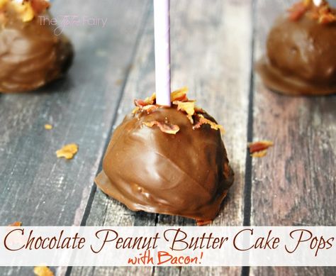 Chocolate Peanut Butter Cake Pops topped with Bacon - for a delicious treat! | The TipToe Fairy #peanutbutterbash Peanut Butter Cake Pops, Butter Desserts, Cake Ball, Chocolate Peanut Butter Cake, Bakery Ideas, Cake Pop Recipe, Peanut Butter Cake, Peanut Butter Desserts, Cake Stuff