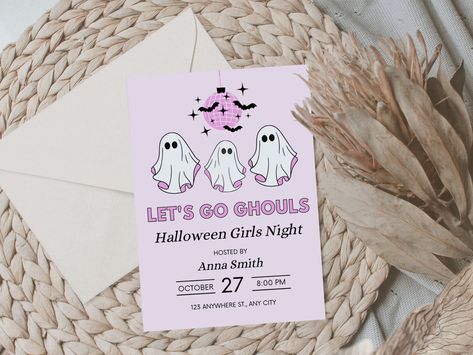 Girls Halloween Craft Night, Ghouls Night Invite, Halloween Girls Night Invitations, Girls Halloween Night In, Halloween Themed Girls Night, Girls Halloween Night, Ghouls Night In Party, Ghouls Night In, Halloween Girls Night Ideas