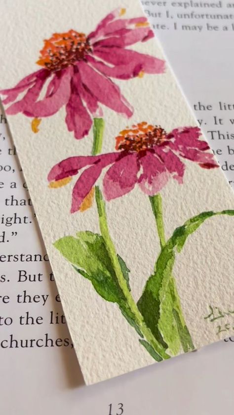 Floral Watercolour Card, Fall Floral Watercolor, Cards Painting Ideas, Simple Watercolor Bookmarks, Diy Flower Card, Watercolour Inspiration Beginner, Ink And Wash Watercolors, Bookmarks Handmade Watercolor, Diy Bookmarks Watercolor