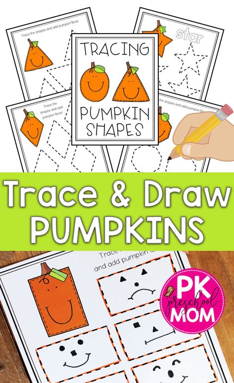 With these amazing, cute and educational Pumpkin Tracing Sheets your preschool students will learn how to trace various shapes. Students will learn the names of each shape and how to draw each one of the 10 included shapes. These tracing worksheets are great for building preschool math skills. Pumpkin Shape Tracing Pumpkin Shape Sorting, Pumpkin Tasting Preschool, Pumpkin Shape Tracing, Pumpkin Measuring Preschool, Fall Theme Centers Preschool, Pumpkin Shapes Printable, Pumpkin Tracing Sheets, Pumpkin Math Activities For Preschool, Spookley The Square Pumpkin Preschool