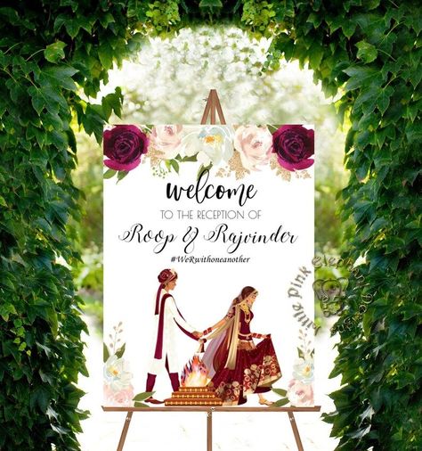 Indian wedding welcome sign in Desi wedding signs Hindu image 1 Wedding Welcome Board, Hindu Wedding Ceremony, Royal Indian, Reception Sign, Wedding Reception Signs, Desi Wedding Decor, Save The Date Karten, Indian Wedding Reception, Wedding Entrance