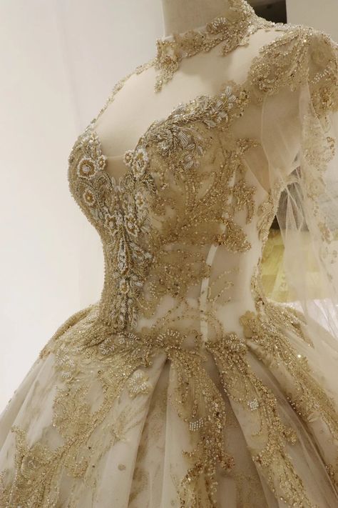 Wedding Dress With Gold Accents, Royal Ballgown, Quinceañera Planning, Strapless Wedding Dress Ballgown, Xv Ideas, Golden Queen, Shifting Realities, Tale Dress, Ballgown Wedding Dress