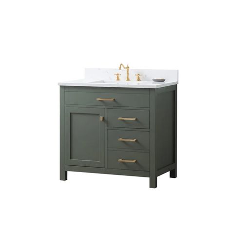 Breakwater Bay Saur 36'' Free Standing Single Bathroom Vanity with Engineered Stone Top & Reviews | Wayfair One Panel Door, 36" Vanity, Transitional Vanity, White Vanity, Double Bathroom Vanity, Engineered Stone, Bathroom Vanity Set, Porcelain Flooring, Undermount Sink