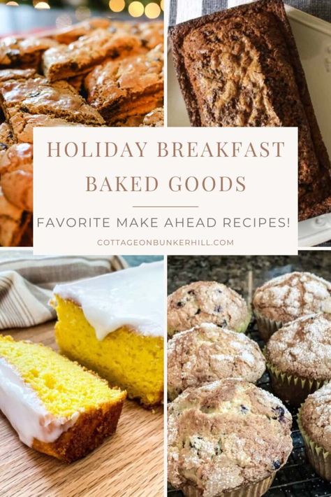 Make Ahead Holiday Breakfast Baked Goods Christmas Breakfast Make Ahead, Morning Baked Goods, Breakfast Baked Goods, Glazed Lemon Loaf, Brunch Pastries, Thrifty Style, Brunch Bake, Winter Breakfast, Christmas Pastries