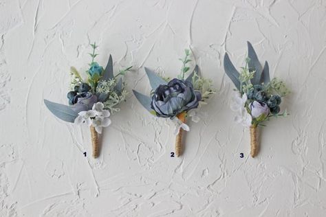 Shop for beautiful wedding boutonnieres made of fabric flowers, textile leaves, artificial berries and plastic greenery.🌺 Boho style.🌺All the items in my shop are customizable according to your needs.🌺Approximate higth - 4 inches (10cm)🌺Flower crown is adjustable by the ribbon.🌺Matching wedding bouquet here: https://www.etsy.com/listing/722867642/white-navy-wedding-bouquet-bridal?ref=shop_home_active_2&frs=1 🌺The colors of main flowers can vary, just write to me!🌺Feel free to ask abou Textile Leaves, Navy Wedding Bouquet, Groom Buttonhole, Boutonniere Groomsmen, Blue Corsage, Blue Boutonniere, Groom Buttonholes, Blue Gold Wedding, Wedding Boutonnieres