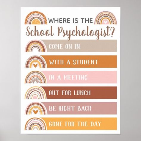 $15.60 | Where is Psychologist Office Door Sign Rainbow #boho, rainbow, cute, school, office door sign, trendy, whimsical, principal office decor, gift for psychologist, where is the psychologist School Psychologist Office, Principal Office, Principal Office Decor, Office Door Sign, Psychologist Office Decor, Psychologist Office, Office Door Signs, Principals Office, Rainbow Boho