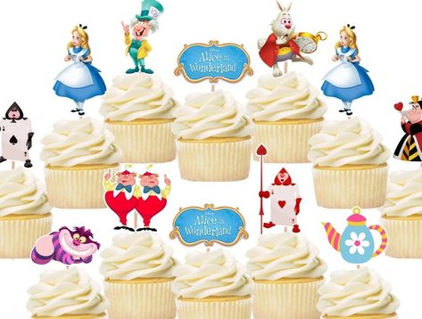 Purchase Alice In Wonderland Cupcake Toppers, Handmade Alice In Wonderland Cupcake Ideas, Alice In Wonderland Cupcake Toppers, Wonderland Cupcakes, Alice In Wonderland Cupcakes, Alice In Wonderland Birthday Party, Cartoon Cupcakes, Queen Of Hearts Alice, Wonderland Birthday Party, Wonderland Cake