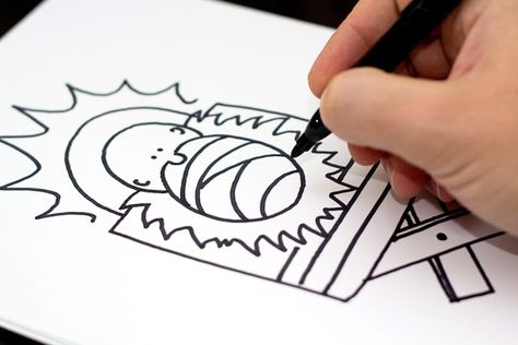 Easy step by step instructions for kids on how to draw baby Jesus. Watch the short fun video, and download the free instructions. Baby Jesus Drawing, Christmas Art Projects For Kids, December Themes, Jesus In A Manger, Advent Crafts, Advent Ideas, Art For Kids Hub, Draw Tutorial, Stocking Ideas