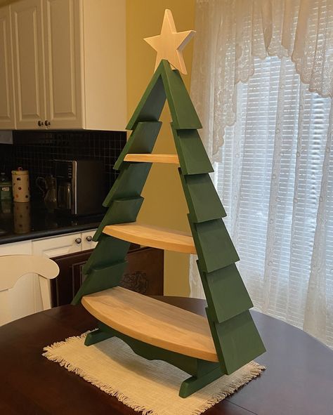 Christmas Tree Shelf Free Standing With Removable Star Tree Shelf - Etsy Christmas Tree Village Display Diy, Tree Diy Crafts, Wooden Christmas Trees Rustic, Christmas Minatures, Scrap Wood Christmas Projects, Snoopy Christmas Decorations, Wood Christmas Trees Diy, Christmas Tree Shelf, Christmas Woodworking