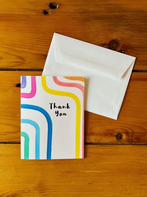 Rainbow Thank You Card- Single Card- Watercolor Illustration- Envelope Included Proud Of You Cards Diy, Watercolor Cards Thank You, Thank You Watercolor, Handmade Thank You Card, Thank You Card Watercolor, Thank You Watercolor Cards, Creative Thank You Cards, Creative Thank You Card Design, Easy Thank You Cards