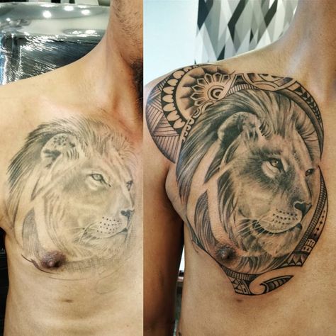 Lion tattoo #before after #retouch #rework #liontattoo Really Bad Tattoos, Bad Tattoos, Lion Tattoo, Tattoo Artist, Portrait Tattoo, To Tell, Tattoo Designs, Lion, Tattoos