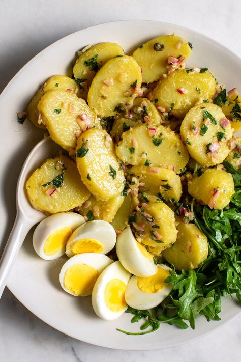 Potato Salad With Capers, Salad With Capers, Savory Potato Salad, Side Vegetables, Nyt Recipes, Saltimbocca Recipe, Anchovy Recipes, Burrata Recipe, Chicken Saltimbocca