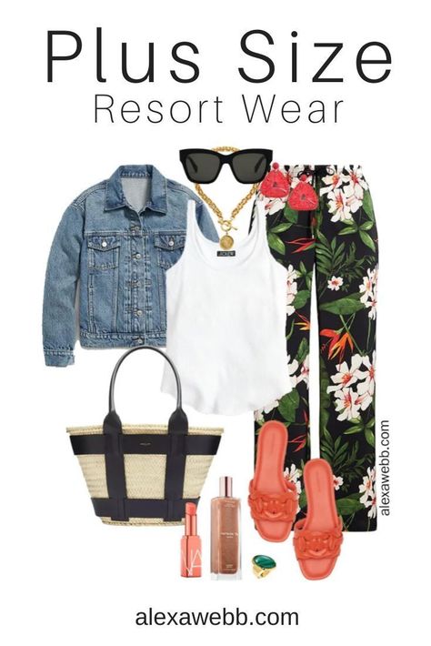 Some plus size resort wear for you in case you’re wintering in warmer weather. Or maybe you’re just lucky and live in a warm climate. Regardless, here is some cute swimwear for you. Alexa Webb Plus Size Resort Wear, Red Statement Earrings, Tropical Pants, Cute Swimwear, Alexa Webb, Black Shrug, Wrap Swimsuit, Resort Look, Straw Tote