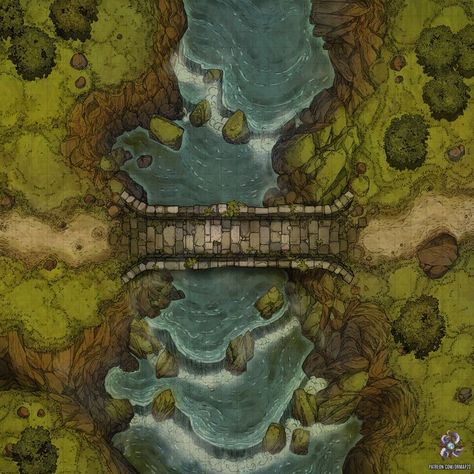 Fantasy Dungeon, Forest Map, Cartographers Guild, Battle Map, Fantasy Town, River Bridge, Tabletop Rpg Maps, Dungeon Maps, D D Maps