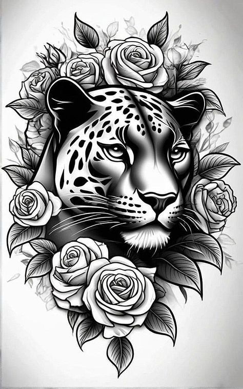 Half Sleeve Tattoo Stencils, Black Panther Tattoo, Rib Tattoos For Women, Leopard Tattoos, Native Tattoos, Small Rose Tattoo, Panther Tattoo, Geek Tattoo, Tattoo Lettering Fonts