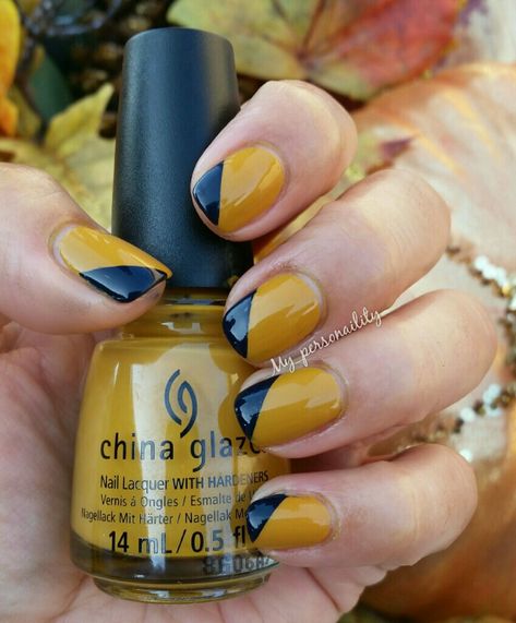 Burgundy And Mustard Nails, Navy And Mustard Nails, Mustard Yellow Nail Ideas, Mustard And Grey Nails, Fall Mustard Nails, Mustard Yellow And Blue Nails, Mustard Yellow Nails Fall, Mustard Yellow Nail Art, Mustard Nails