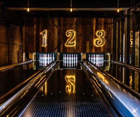 Stone Pin Bowling Lanes Bowling Center Design, Mini Bowling Alley, Bowling Alley Aesthetic, Bowling Alley Design, Alley Design, Home Bowling Alley, Bowling Lane, Bowling Ball Art, Miami Apartment