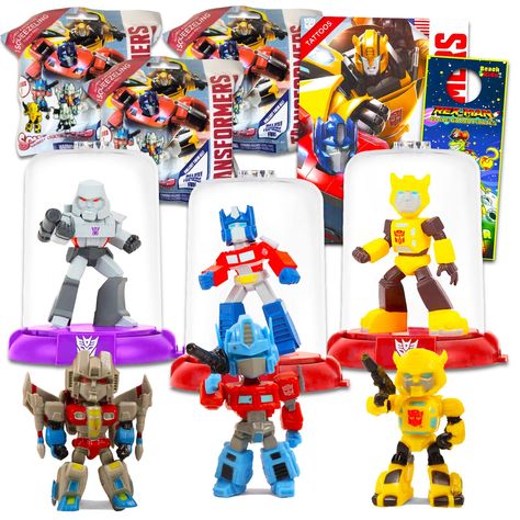 PRICES MAY VARY. Crenstone Exclusive Transformers Party Favors Bundle Set ~ 8 Pack Transformers Domez Figures Plus Squeezeling Blind Bags, Temporary Tattoos | AutoBots and Decepticons Party Supplies. Includes 3 Transformers Domez figures (Bumblebee, Megatron and Optimus Prime), and 3 Transformers Squeezelings mystery packs. Also comes with Transformers tattoos so everyone can show off their love of Transformers. Perfect as Transformers birthday party favors, Easter basket fillers, stocking stuff Bumblebee Party Ideas Transformers, Transformers Goodie Bags, Transformers Games Birthday, Transformers Birthday Games Activities, Transformers Party Games, Transformers Birthday, Transformers Birthday Parties, Transformer Party, Transformer Birthday