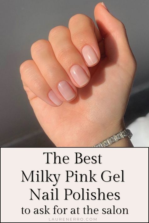 If you feel overwhelmed when you’re at the nail salon, and you want a classy pink milky manicure, I’ve got you covered with the Best Milky Pink Gel Polish Colors at the Nail Salon. These shades are on trend and they look great with every skin tone. So get your nail inspiration here for your next milky nail manicure. Neutral Pink Gel Nail Colors, Natural Dnd Nail Color, Bubble Bath Nail Color Gel, Natural Gel Polish Colors, Light Pink No Chip Nails, Blush Manicure Ideas, Natural Uv Gel Nails, Neutral Nails With Shimmer, Pink Gel Overlay Nails Natural