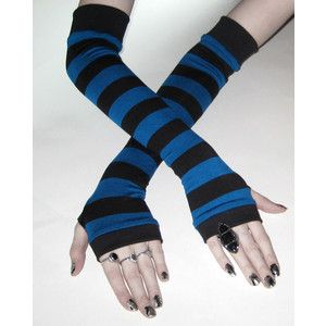 Striped Arm Warmers -Once in a Blue moon Blue and black gothic goth punk emo grunge stripes fingerless gloves thumb holes cotton sleeves Striped Arm Warmers, Punk Gloves, Goth Gloves, Blue Dress Accessories, Gothic Gloves, Sleeve Gloves, Striped Gloves, Gloves Fingerless, Blue Gloves