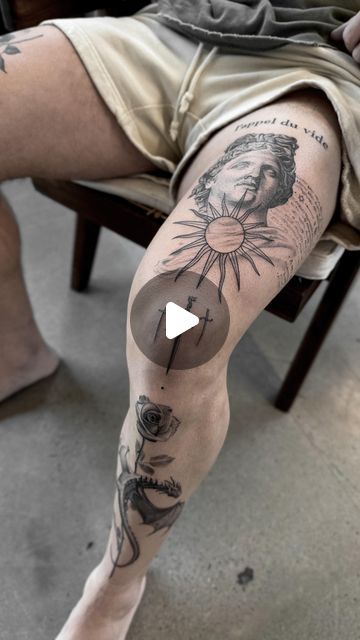 Robin Boll on Instagram: "Φ A P O L L O Φ

Started those leg sleeves last year here at Oscars beautiful studio @c23_nyc 
Thank you Jordan for your trust, was fun working together on this Project 🚀

•

•

•

#ink #tattoo #newtattoo #blackandgreytattoo #realistictattoo #conceptualtattoo #robbtattoo #newyorkink #finelinetattoo #finetattoo #finelinetattoos #tattooart #blacktattoo #tatouage" Best Tattoo Ideas For Men, Best Tattoo Ideas, Tattoo Ideas For Men, B Tattoo, E Tattoo, Leg Sleeves, Fine Line Tattoos, Best Tattoo, Fun At Work