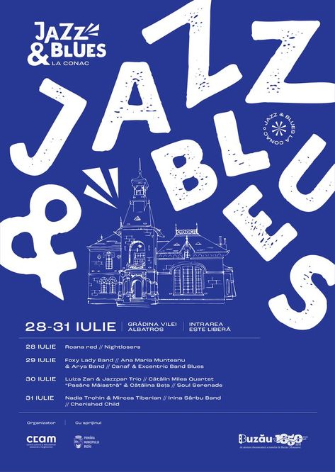 Event Poster Design Typography, Music Gig Poster Design, Blue And White Poster Graphic Design, Music Poster Ideas Illustration, Typography Festival Poster, Jazz Flyer Design, Blues Posters Music, Abstract Layout Design, Jazz Poster Design Typography