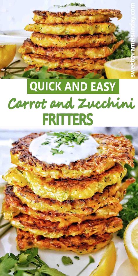 Zucchini Carrot Fritters, Carrot Fritters, Zucchini Vegetable, Kids Lunch Boxes, Veggie Fritters, Easy Zucchini Recipes, Snack Lunch, Pan Fry, Easy Zucchini