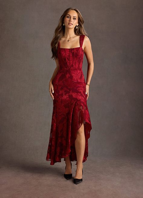 Remi Ruby Red Maxi Dress | Azazie UK Atelier Dress, Red Formal Dresses, Winter Wedding Guest Dress, Dark Red Dresses, Red Maxi Dress, Sage Dress, Lace Bride, Red Maxi, Wedding Attire Guest