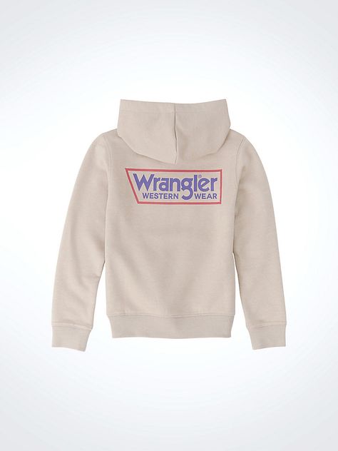 He’ll be comfortable all year long wearing our Boy’s Classic Back Logo Tag Hoodie. This hooded pullover is crafted from a cozy cotton blend, with a soft fleece interior to keep him warm when he needs to layer up. It comes with a front pouch pocket and a retro-inspired Wrangler® logo graphic printed across the back and chest. Men Graphic Hoodies, Graphic Hoodies Men, Wrangler Hoodie, Western Jackets, Wrangler Clothing, Hoodies For Boys, Boy Gifts, Western Jacket, Mens Hoodies