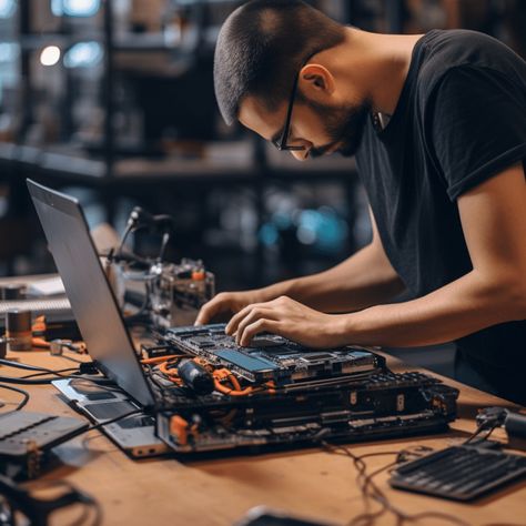 Image of a technician repairing a computer in Petrie. Computer Technician, Computer Repair Services, Computer Service, Pc Repair, Laptop Repair, Math Tricks, Computer Repair, Super Heroes, Arduino