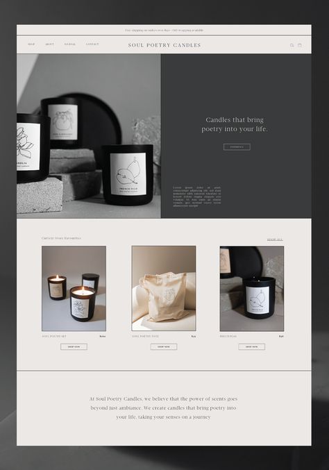 Discover how Mishku Studio's minimalist web design and captivating Soul Poetry Candles blend to create a truly unique brand identity. Explore the latest web design trends and shopify tips that will illuminate your brand's online presence. Candle Website Design, Candle Website, Latest Web Design Trends, Minimal Candles, Minimal Website Design, Minimalist Web Design, Luxury Website, Soul Poetry, Aroma Candle