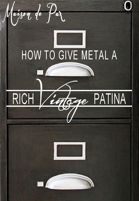 How to Give Metal a Rich Vintage Patina - Maison de Pax Aging Terra Cotta Pots, Vintage Filing Cabinet, File Cabinet Makeover, Metal Filing Cabinet, Paint Techniques, Filing Cabinets, Cabinet Makeover, How To Give, Décor Diy