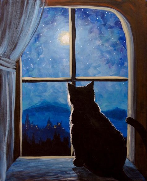 Wallpaper Gatos, Canvas For Beginners, Hur Man Målar, Canvas Painting Designs, Painting Gallery, Night Painting, Art Kits, Beginner Painting, The Night Sky