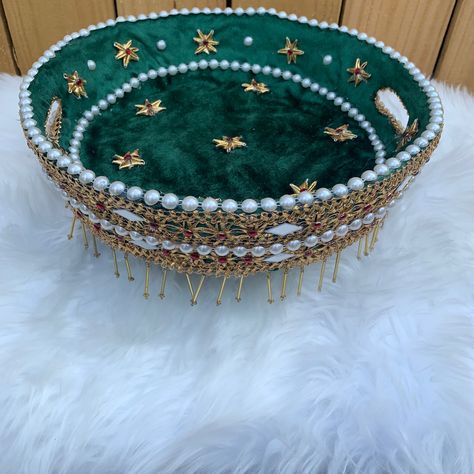 Large 13 inch basket decorated with velvet gota and rhinestones use this reusable basket for your mithai, flowers, Mehndi favors or fruits #mithai #dryfruits #mehendi #mehendidecor #mehendiceremony #mehndidesign #mehndinight #haldi #haldiceremony #sangeet #indianwedding #pakistaniweddings #nikkah #rasam #bangle Mehndi Favors, Flowers Mehndi, Mehndi Thaal, Dry Fruit Basket, Mehndi Candles, Mithai Boxes, Diwali Candles, Mehendi Decor, Indian Wedding Decor