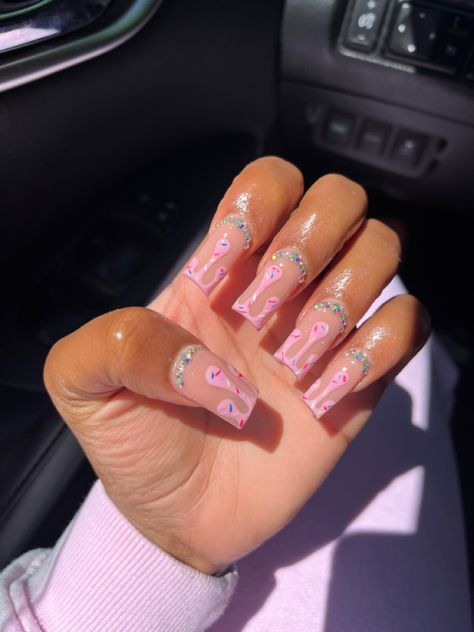 Cupcake Nails Acrylic, Short Ice Cream Nails, Cotton Candy Acrylic Nails, Ice Cream Nails Acrylic, Melted Ice Cream Nails, I’ve Cream Nails, Short Girly Acrylic Nails, Ice Cream Cone Nails, Ice Cream Nails Designs