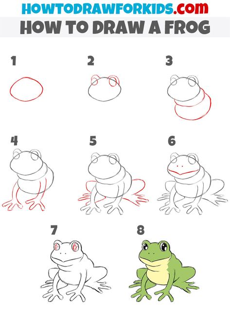 Bee Drawing Easy, Frogs For Kids, Draw A Frog, Drawing Lessons For Kids, Easy Drawings For Beginners, Frog Drawing, Drawing Tutorials For Beginners, Draw Animals, Easy Drawing Tutorial