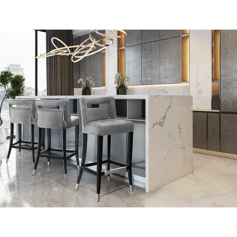 Grey Counter, Velvet Stool, Tov Furniture, Bar Height Stools, Grey Upholstery, Navy Velvet, Counter Height Stools, Counter Bar Stools, High Fashion Home