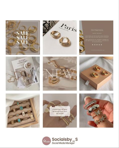 Jewellery Store Moodboard Instagram Jewellery Posts, Social Media Jewelry Post, Jewellery Moodboard Ideas, Social Media Design Jewelry, Jewellery Business Content Ideas, Jewelry Marketing Social Media, Jewellery Social Media Grid, Jewelry Social Media Post Ideas, Jewellery Brand Instagram Grid