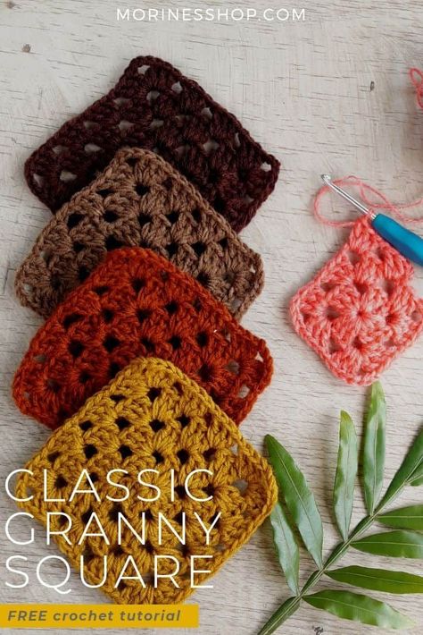 Learn how to crochet the classic granny square with these easy to follow instructions with picture tutorials. For all yarn and hook sizes! #GrannySquare #CrochetGrannySquare #ClassicGrannySquare #GrannySquareTutorial #GrannySquarePattern Yarn For Granny Squares, Granny Square Instructions, Best Yarn For Granny Squares, Granny Square Solid Color, How To Knit Granny Squares, Beginners Granny Square Crochet, Easy Granny Squares For Beginners, Crocheting Granny Square, Granny Square Crochet Pattern Tutorial