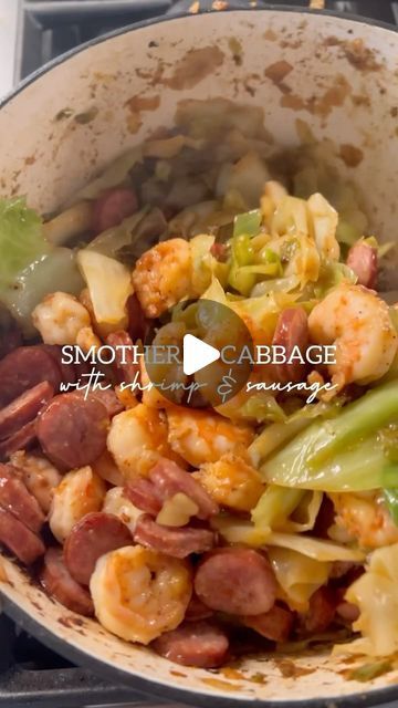 Smother Cabbage Recipes, Smothered Cabbage Recipe, Smothered Cabbage, Shrimp Sausage, Cajun Cooking, Cabbage Recipes, December 31, Black Eyed Peas, Healthy Meals