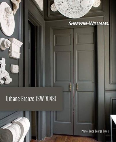 paint it black - door makeover - My French Twist Library Pewter Sherwin Williams, Sherwin Williams Urbane Bronze, Urbane Bronze, Urban Bronze, Interior Paint Colors Schemes, Paint It Black, Gray Walls, Interior Paint Colors, Black Doors